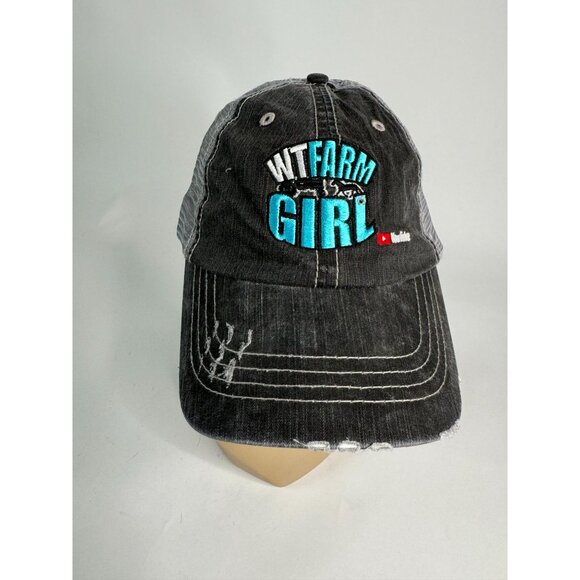 WT Farm Girl Distressed Trucker Hat YouTube Logo Embroidered Adjustable One Size - Picture 15 of 16